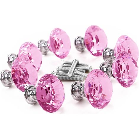 de 8 boutons en cristal rose pour meubles de cuisine poign (1/5)