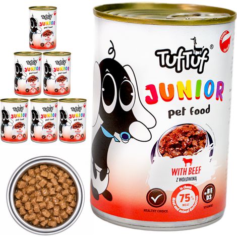 TufTuf Junior Alimento completo para cachorros con carne de res en salsa 6x415g (1/2)
