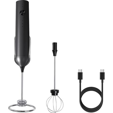 Mousseur à lait, mousseur électrique à main réglable sur 3 vitesses, doté d'un mécanisme de protection intégré contre la surchauffe, avec 2 têtes de mélange et un support de rangement, pour le lait, l (1/5)