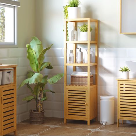 Meuble de salle de bain en bambou, 36 x 33 x 140 cm, naturel HAVRYA (1/5)