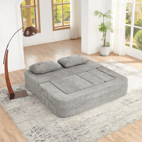 Canapé convertible 2 places avec fauteuil gris clair OKMYHOME (1/5)