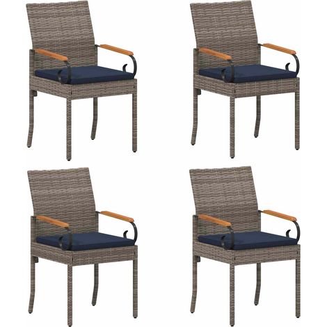 Garden Chairs 4 pcs Grey and Navy Blue Poly Rattan and Acacia vidaXL