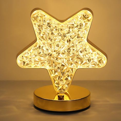 Lampe de table étoile, lampe tactile à intensité variable avec 3 couleurs, veilleuse rechargeable avec port USB, lampe de chevet en cristal pour table de nuit, bureau, chambre, salon, décoration intér (1/5)