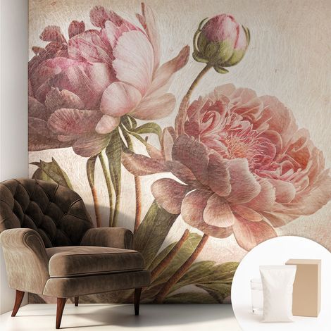 Papier peint intissé à motifs décoratifs pour salon chambre et bureau Décoration murale élégante avec colle Pivoines délicates 250x250 cm (1/5)