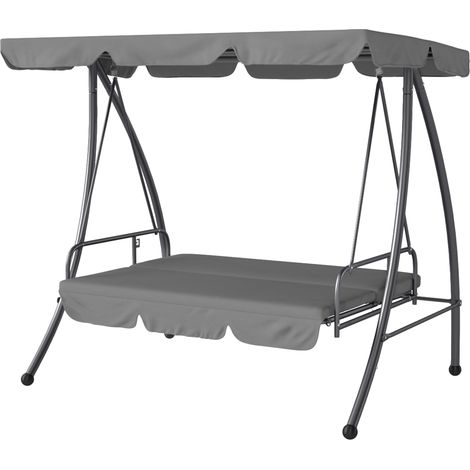 Balancelle de Jardin Convertible 3 Places Inclinaison Toit réglable Matelas 2 x 1,25 x 1,7 m métal Polyester Gris clair (1/5)