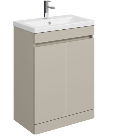 Balterley 600mm Floor Standing 2 Door Compact Unit with Ceramic Basin - Pebble Grey