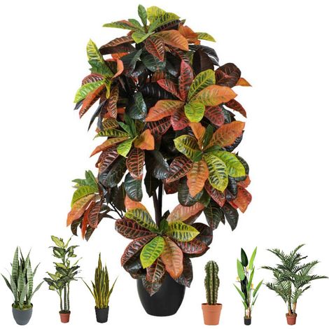 Künstlicher Croton 140 cm mit Topf Plastikpflanzen zur Gartendekoration für Innen- und Außenbereiche