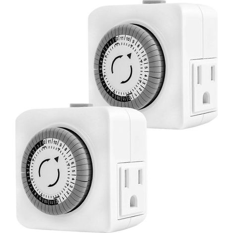 Minuteur de prise 24 heures pour intérieur, à 3 broches, mécanique, pour guirlandes de Noël, lot de 2, économie d'énergie