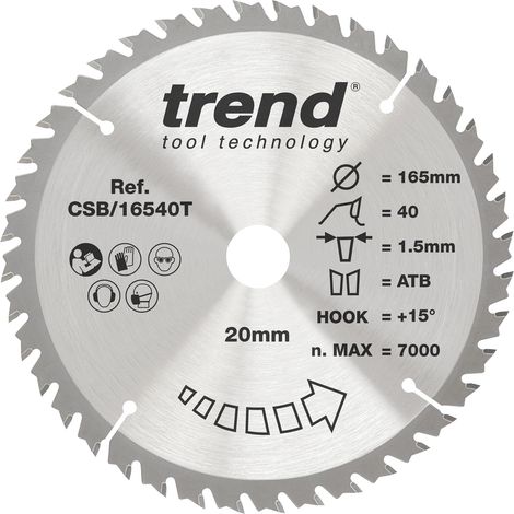 Lame de scie circulaire bois 165 mm, 40 dents TCT, 20 mm, 1,5 mm (1/5)