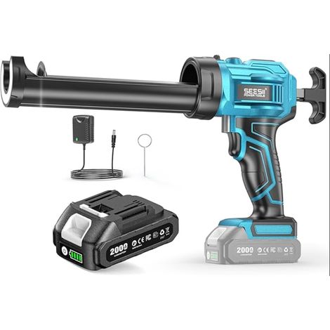 Pistolet Silicone Électrique avec Pistolet Cartouche Silicone de Vitesses, Anti-goutte, pour Étanchéité, Dichtet Fenster, Autoscheiben(Bleu, Inclut une Batterie) (1/5)