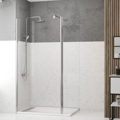 Mampara de Ducha Transparente con Deflector 100+40x200cm - Perfil + Barra Extensible Cromado
