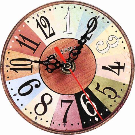 QORVA-Horloge murale ronde en MDF Antique, Style artistique et créatif européen, décoration pour la maison et le bureau, 1 pièce, 3 (1/5)