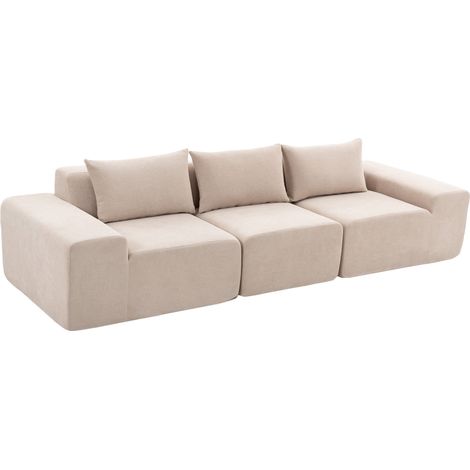 Canapé 3 places - HOMCOM - modulaire - assise et accoudoirs extra-larges - entièrement compressé - chenille - 320x107x72cm - beige (1/5)