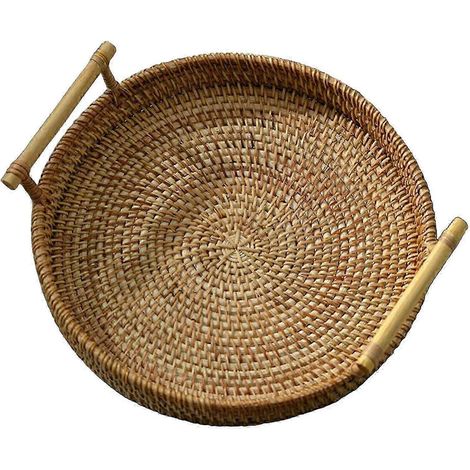 Panier à pain tressé à la main, plateau de rangement en osier pour thé, boissons et en-cas, décoration intérieure-22x3cm