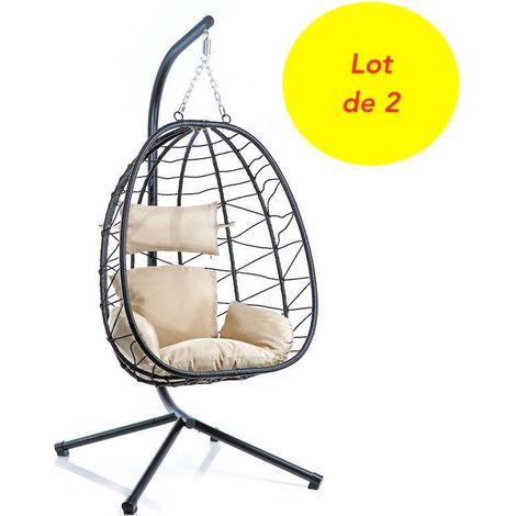 2 Fauteuils Suspendus de Jardin Avec Coussins. Détente Terrasse , Jardin et Piscine (1/5)