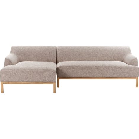 Canapé d'Angle à Droite Pieds en Bois Meuble Coin de Salon en Tissu Polyester Marron Clair Sosjo (1/5)