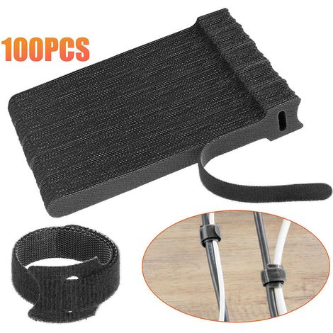 100 Pcs Rutilisables Attache Cable, Sangles Cble, Noir Scratch Serre Cable Pour Cbles Tv, Cbles Pc Et Organisation De Bureau (1/5)