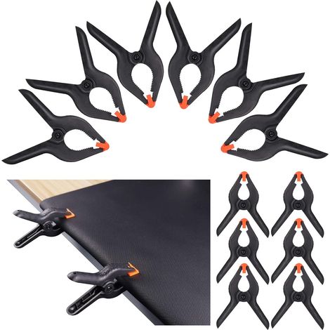 Lot de 12 pinces à ressort en nylon et plastique (6 de 15 cm et 6 de 11,5 cm), pinces robustes, pinces pour fond, grandes pinces pour le travail du bois (1/5)