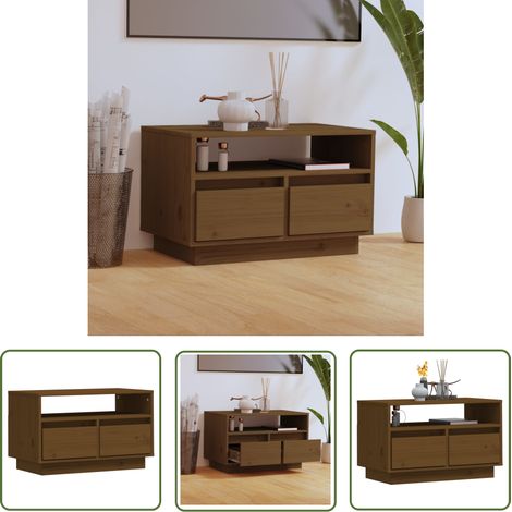 The Living Store TV-Schrank Honigbraun 60x35x37 cm Massivholz Kiefer - TV Schrank - Holzmöbel - Lowboard - Sideboard - Entertainment Center (1/5)