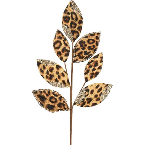 Phantasiezweig Leopardenlook beige/schwarz mit Glitter