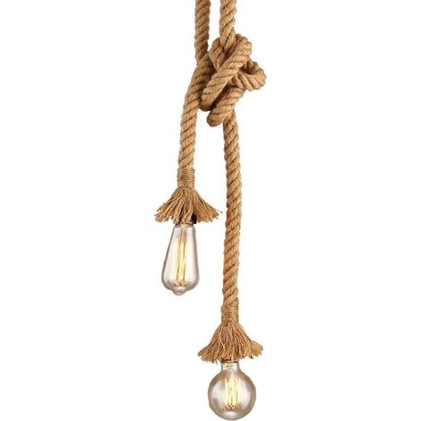 Suspension vintage à 2 têtes en corde de chanvre (1,5 m) – Culot E26/E27 – Luminaire rétro pour salle à manger, restaurant ou bar – 110 V… (1/5)