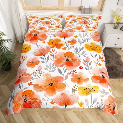Housse de Couette Enfant 240 x 260 Floral,Parure de Lit Fleur Groovy,Sets de Housses de Couettes Fleur d'encre Rouge,Couvre Lit Floraison Botanique (1/5)
