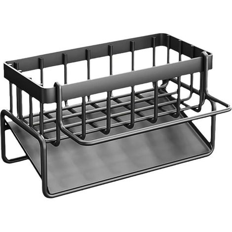 Küchenaufbewahrung und -organisation, Spülbecken-Organizer aus Kohlenstoffstahl mit automatischer Abtropfschale und Schwammhalter (1/2)