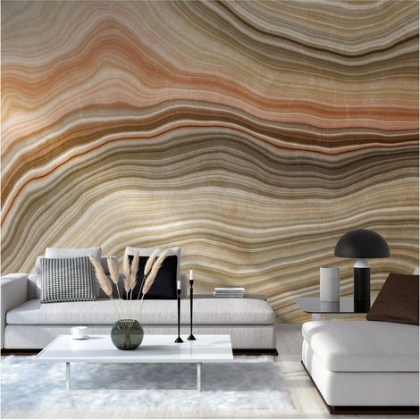 Sfondo fotografico Profhome 382291 Carta da parati TNT goffrata a caldo liscia con aspetto marmo opaca beige arancione verde grigio 3,71 m x 2,8 m (1/5)