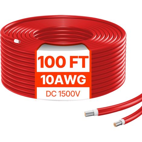 Câble de rallonge solaire 30,48m/100FT, 6mm²/10AWG, IP67 étanche, pour panneaux solaires maison, bateau et camping-car, rouge (1/5)