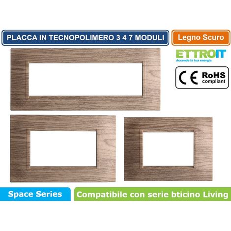 Placca Plastica Quadrata Serie Space 3P Colore Legno Scuro Compatibile Con Bticino Living Light (1/4)