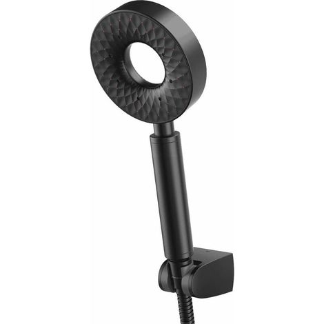 Pommeau de douche rond noir douchette à main autonettoyante 3 modes pommeau de douche universel pommeau de douche en plastique ABS avec tuyau de douche de 150 cm support de douche ABS (1/4)