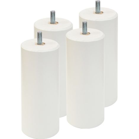 Altobuy – Jeu de 4 pieds en hêtre massif 15 cm blanc – Pour sommiers tapissiers – Stabilité optimale et design moderne