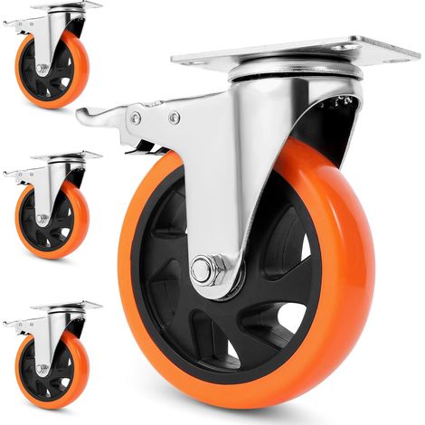 125 mm Heavy Load Castors up to 630 kg, Swivel Castors with 4 Double Lock Brakes, Durable PE Furniture Casters, Silent and Solid for Industry, Workshop, Pack of 4 (1/5)