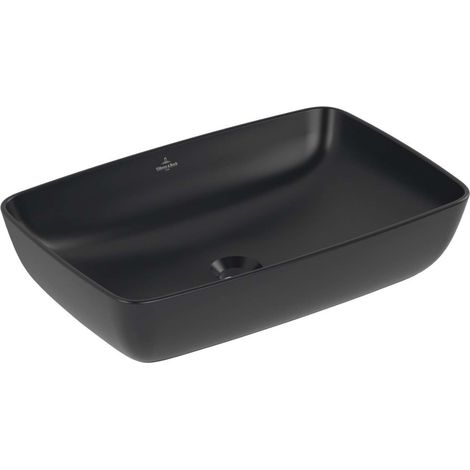 Villeroy & Boch Artis - Lavabo sobre encimera 58x39 cm, sin rebosadero, sin orificio para grifería, CeramicPlus, Pure Black 417258R7 (1/2)