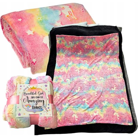 Couverture Licorne Lumineuse pour Enfants, Plaid Chaud 130x150