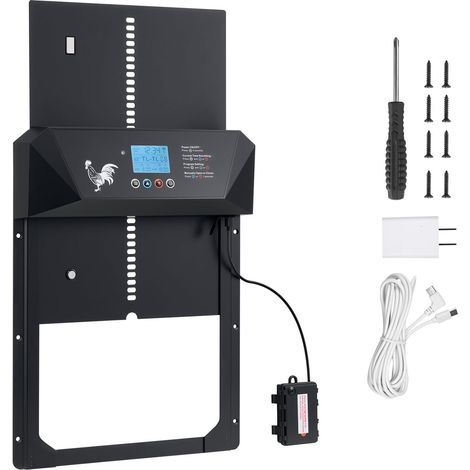 Mophorn Porta automatica per pollaio con alimentazione a corrente continua e batteria, display LCD, sensore luminoso, timer programmabile, sistema di sicurezza anti-pizzicamento