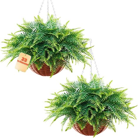 Fougère de Boston Artificielle Suspendue, Longeur 58,4 cm Lot de 2, Fausse Plante Suspendue en Plastique pour Décoration Intérieure et Extérieure, Mur, Mariage, Maison, Porche, Jardin et Bureau (1/5)