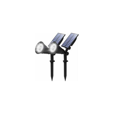 [Paquete de 2] Foco solar LED, lámpara solar de 4 LED, luz exterior impermeable para jardín, iluminación de seguridad para árboles de Navidad, vallas, patios y fiestas. (Blanco frío 6000K) - Crezuo