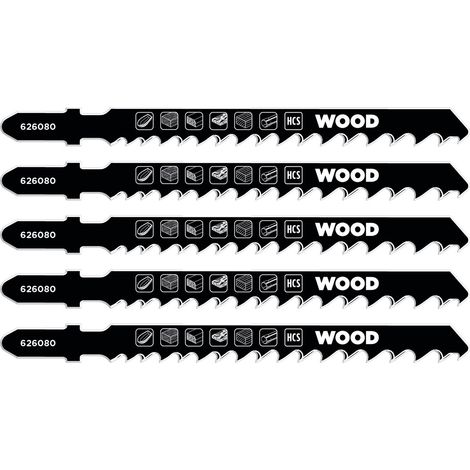 kwb 5x Lames de scie sauteuse pour le bois, medium, 100mm (pour bois dur, bois tendre, plastique, panneaux d'agglomérés) (1/2)