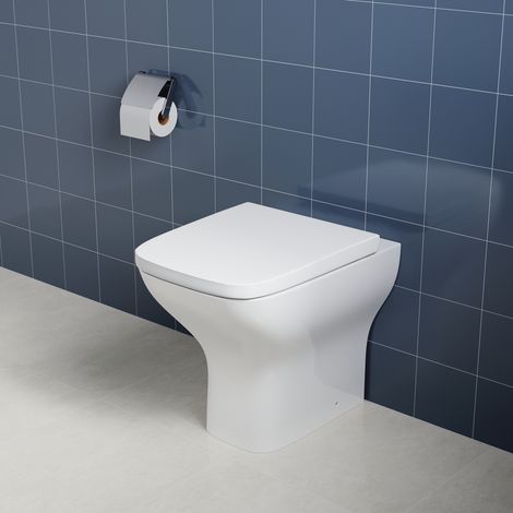 ELEGANT Square Close Coupled Ceramic Toilet Rimless WC Soft Close Seat 50x36x40 cm