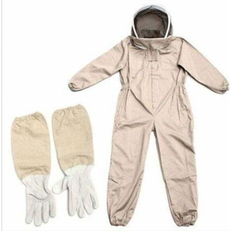 Combinaison d'apiculteur professionnelle L marron – Voile autoportant en 100 % coton respirant – Fermetures éclair robustes – Ouvertures pour pouces (1/5)