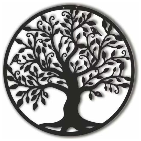 Decoration Murale en metal Arbre de Vie Decoration Murale en metal Decoration Murale en metal Decoration interieure, tentures murales 3030 cm Noir,Black (1/3)