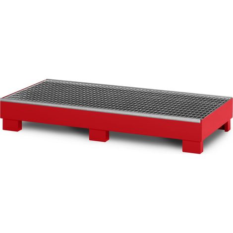 RR Industrietechnik Auffangwanne aus Stahl für 3x 200 Liter Fass mit Gitterrost RAL 3000 feuerrot