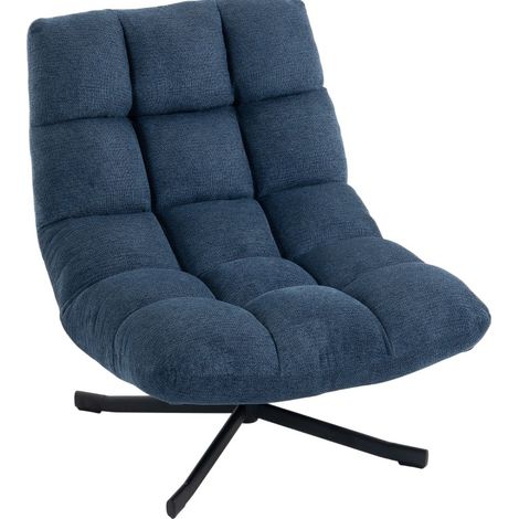 Fauteuil lounge pivotant moderne en chenille bleu foncé sans accoudoirs avec pieds en acier (1/5)
