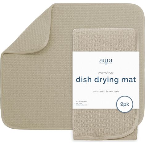 Lot de 2 tapis de séchage à vaisselle en microfibre très absorbant pour comptoir de cuisine, tapis de séchage pour vaisselle, ustensiles, casseroles et poêles, grand 40,6 x 45,7 cm, cachemire (1/5)