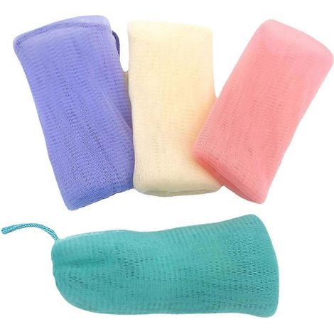 Lot de 4 pochettes à savon en filet coloré, pochettes à savon exfoliantes, porte-savon-16.00X6.00X0.50CM (1/4)
