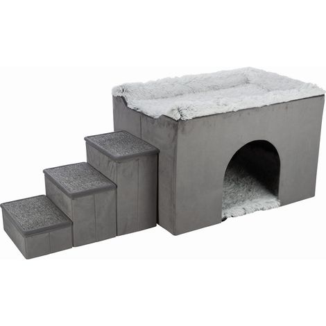 Höhle Harvey mit Treppe 154x60x60cm,grau/weiß-schwarz