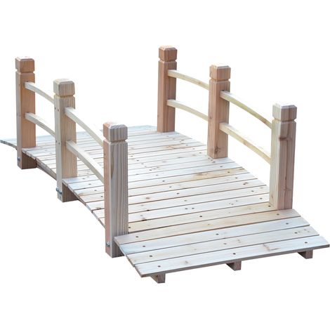Pont de jardin en bois avec rambarde, supportant jusqu'à 180 kg, fabriqué en sapin pour jardin et bassin (1/5)