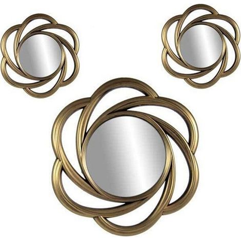 Kaela - Set 3 Specchi Parete Decorativi Oro Anticato Libera Installazione 20-35cm 836855 - (1/3)