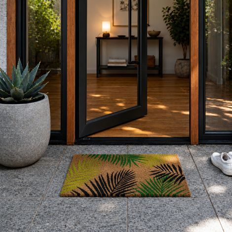 Tapis coco 'Leaf' avec motif de feuilles - 40 x 60 cm (1/4)